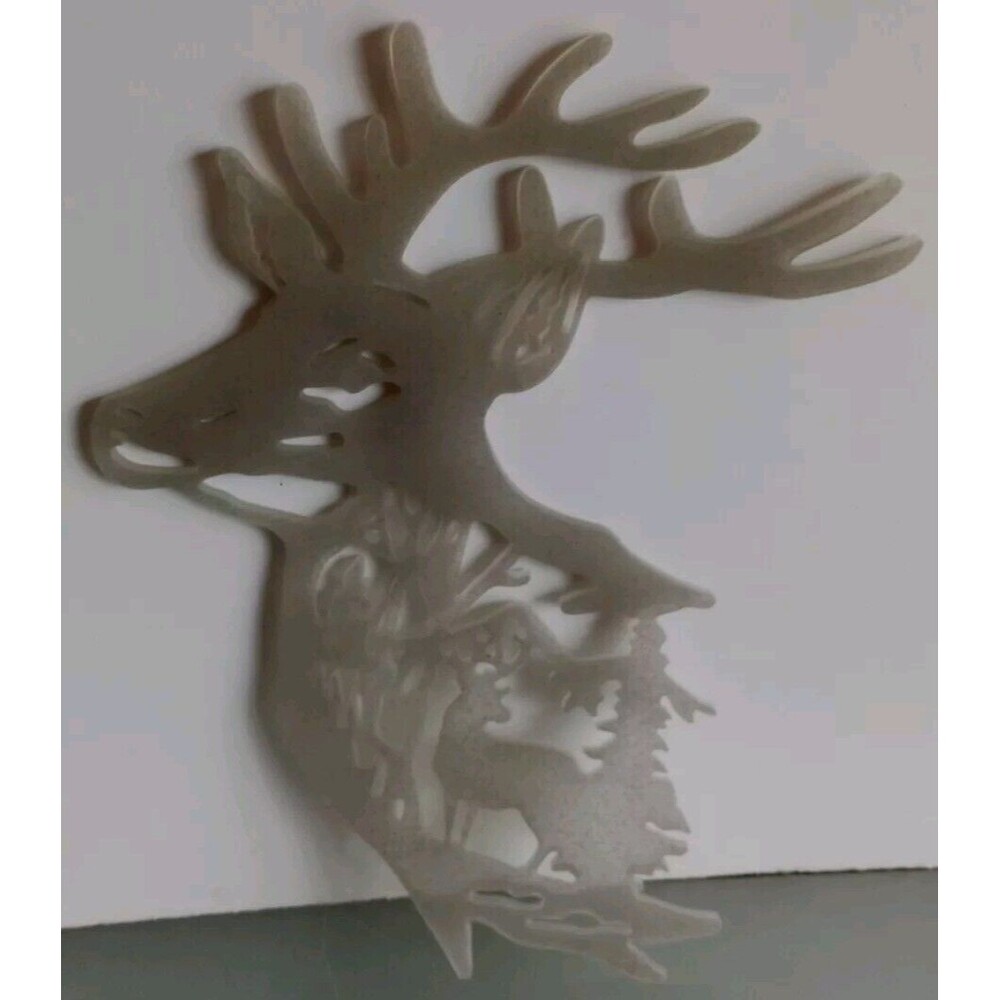 Deer Silhouette Gray Metallic Resin With Deer & Pine Trees Inside Homemade Decor